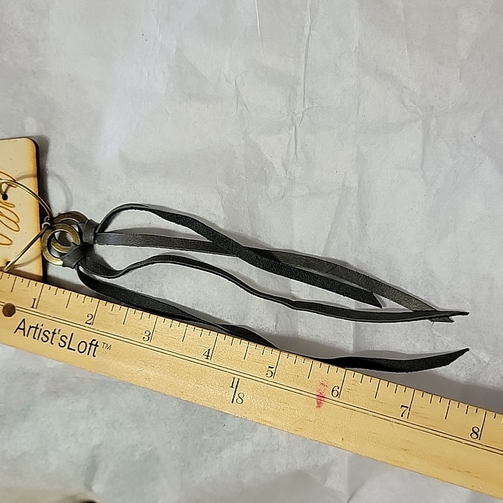 Keep It Gypsy Leather Tassels Dangle Earrings Smoke Grey - Picture 3 of 6